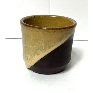 Handmade Japanese Stoneware Cup Two-Toned Unglazed Base Tan Dip Glazed